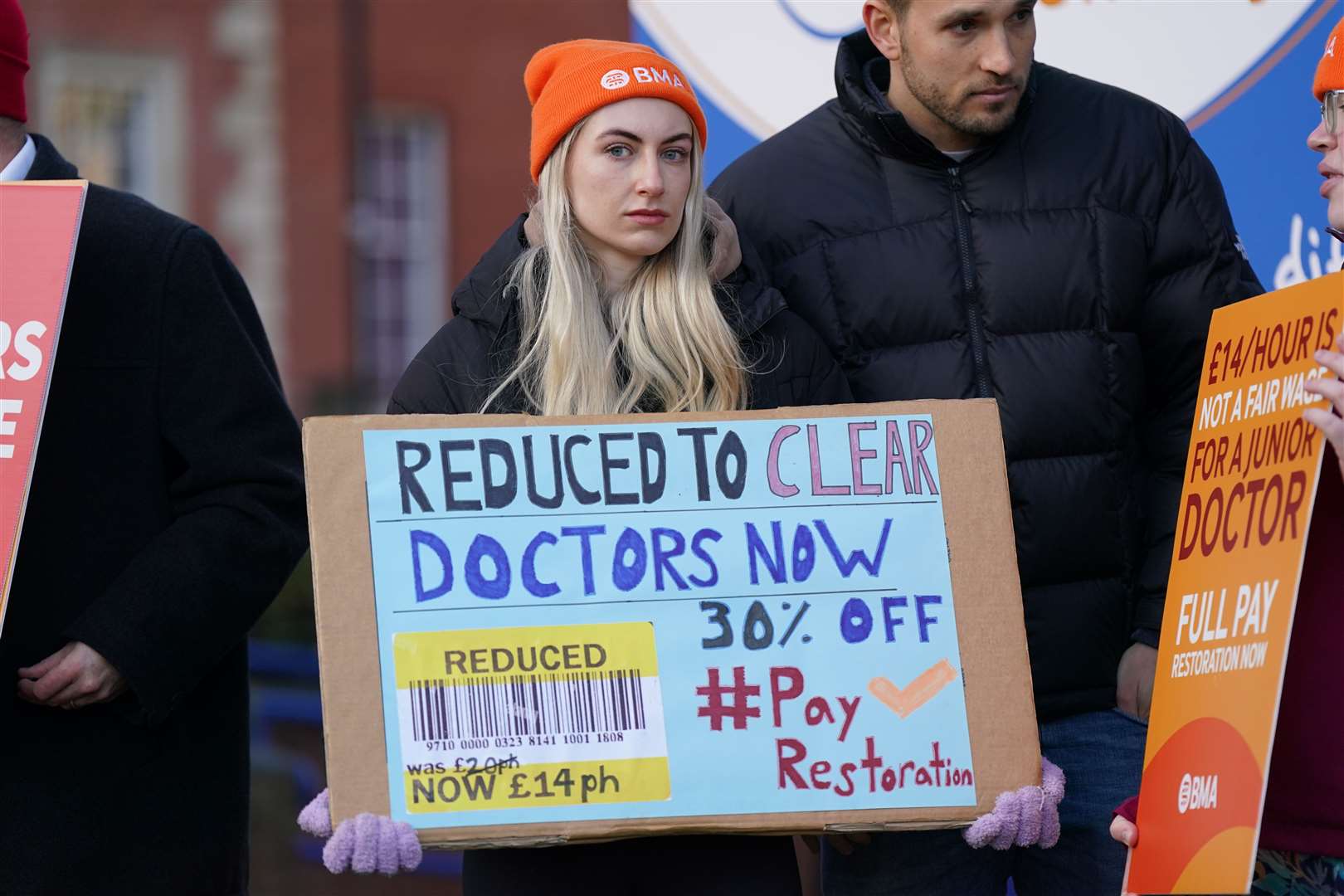 Junior doctors on the picket line outside Leicester Royal Infirmary (Jacob King/PA)