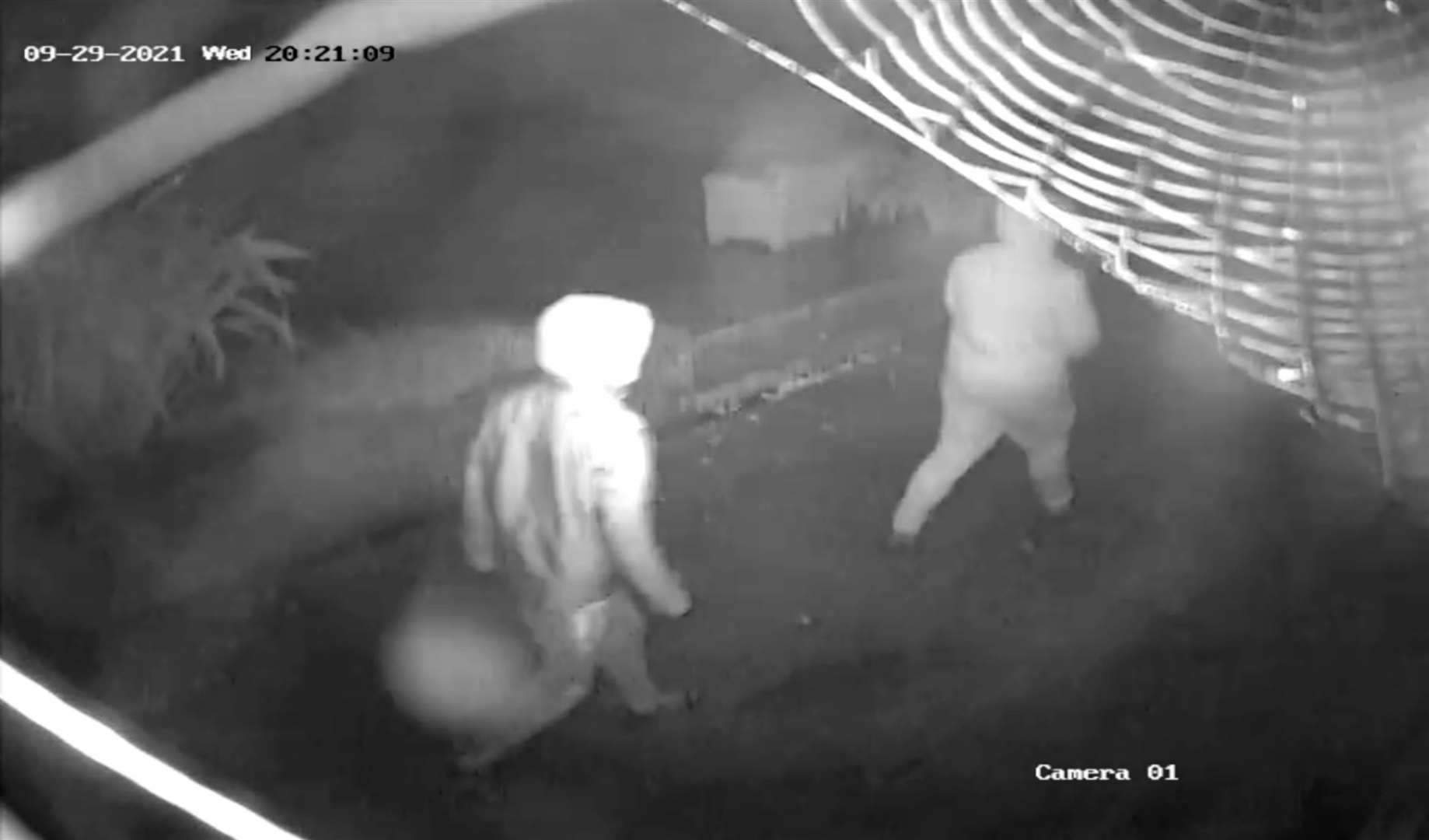 A CCTV image taken from the property of Mark Cavendish showing two suspects on Mr Cavendish’s property (CPS/PA)
