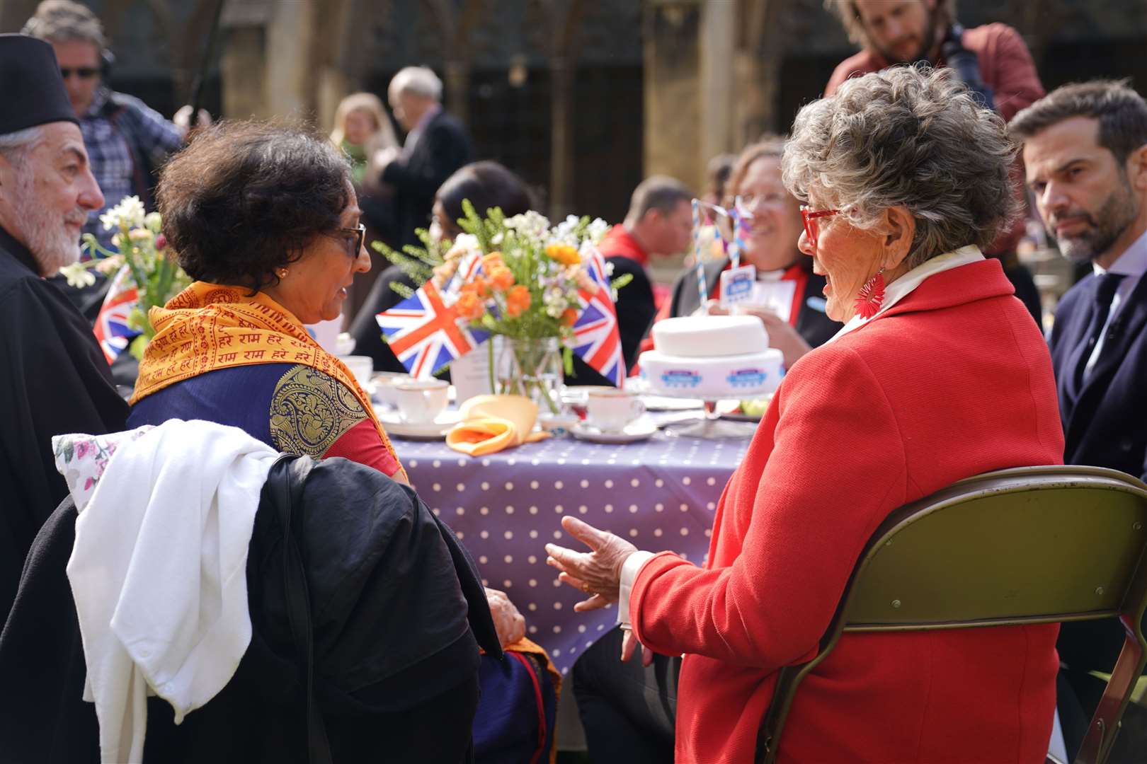 Dame Prue Leith talks to guests at the abbey (James Manning/PA)