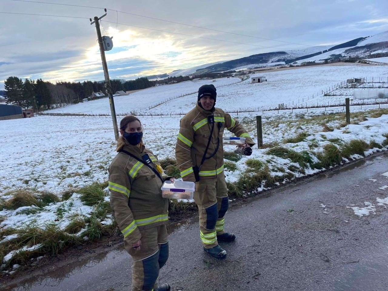 Insch firefighters on a mercy mission with food and hot drinks.