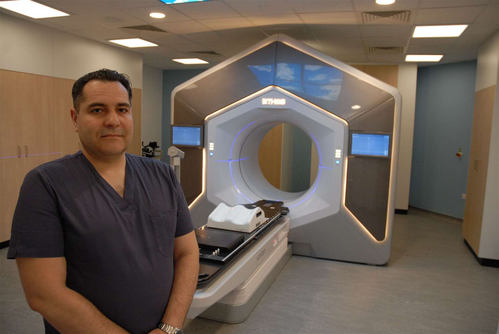 Clinical oncology consultant Rafael Moleron with one of the new adaptive radiotherapy machines.