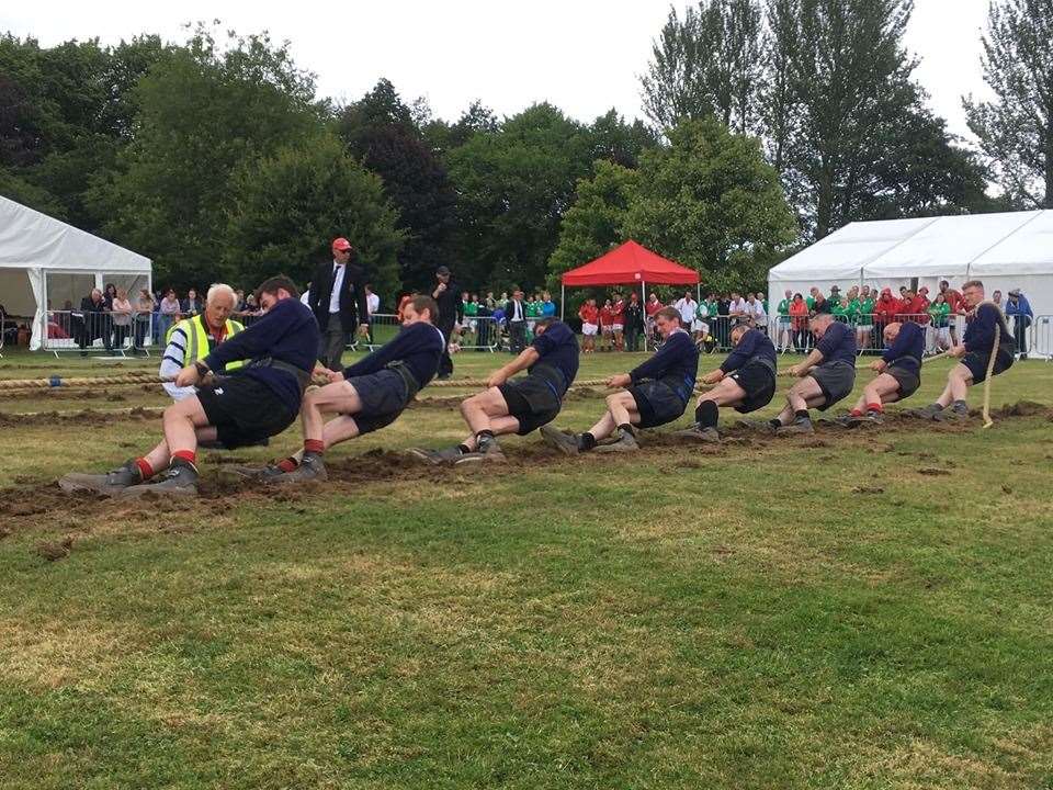 Action from the tug o' war at Cornhill Highland Games.