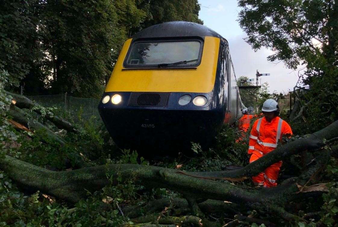 A fallen tree blocked the line near Huntly this morning.