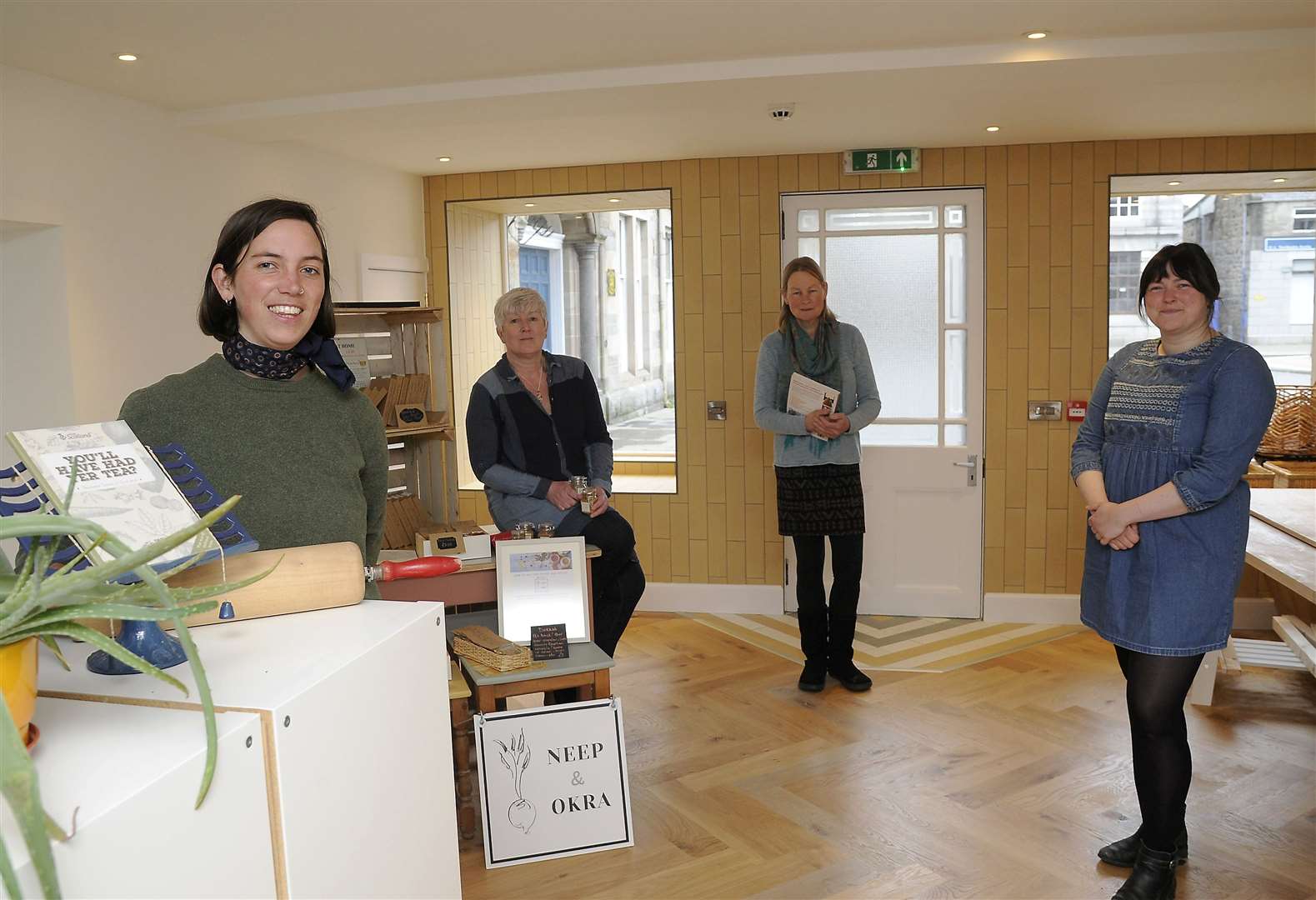 Kate Taylor Beale, Dawn Finch, Christine Sell and Robyn Wosley in The Square Deal - Deveron Projects new development in Huntly square. Picture: Becky Saunderson.
