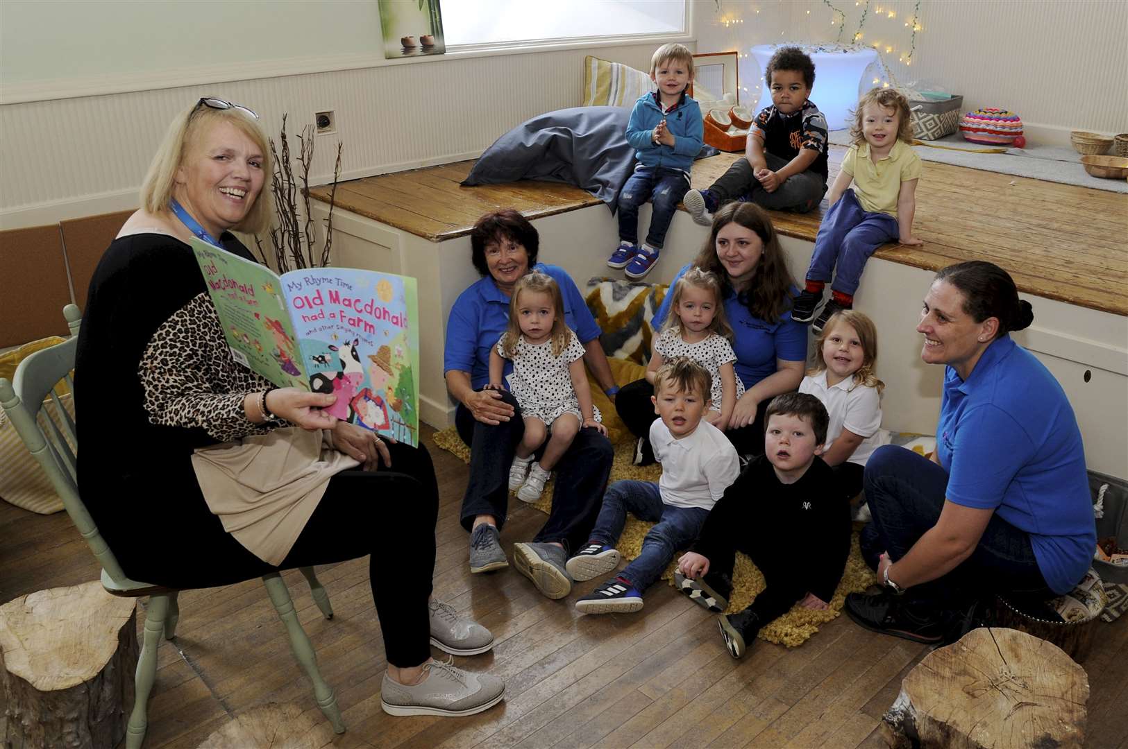 Manager Eleanor Smith (left) with staff members Yvonne Duncan, Sarah Tassell, Marie Walsh and children in the reading corner at Flexible Childcare Services Scotland's new Keith nursery. Picture: Eric Cormack.
