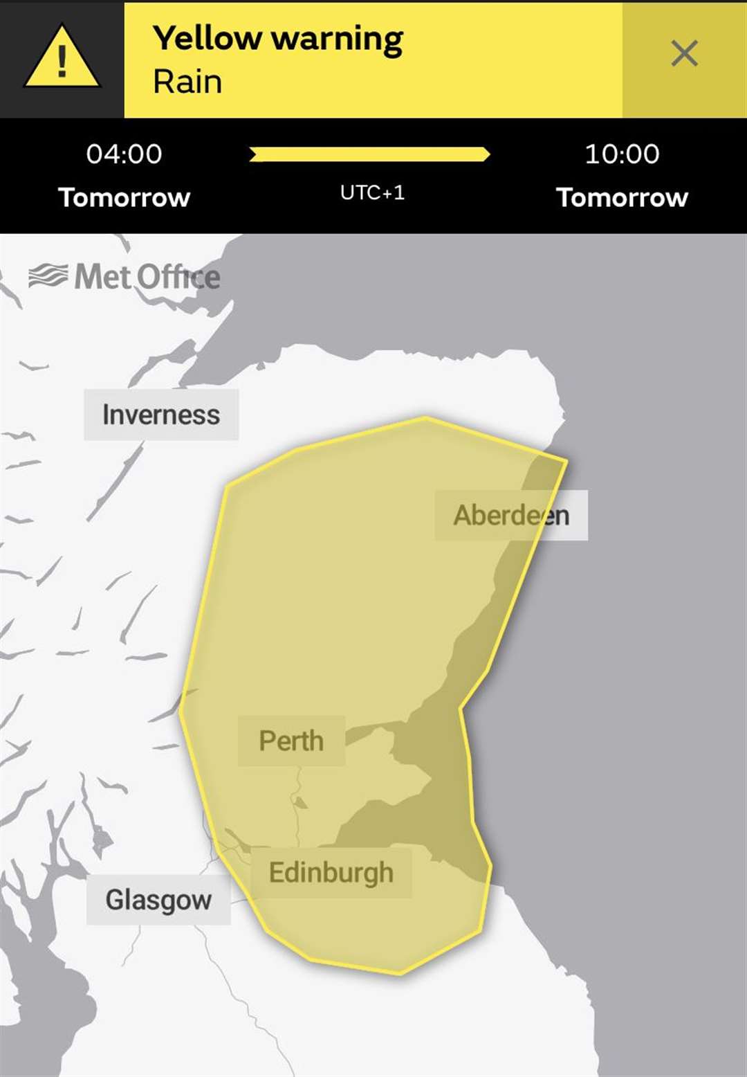The Met Office has issued a yellow weather warning for heavy rain tomorrow (Thursday).