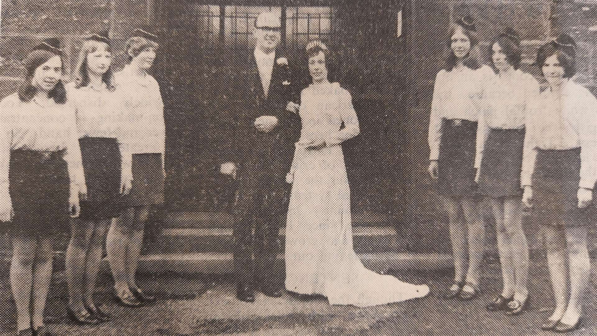 Turriff Ranger Guides formed a guard of honour for leader Fiona Cooper's wedding to George Fordyce. (Turriff Advertiser, 1970)
