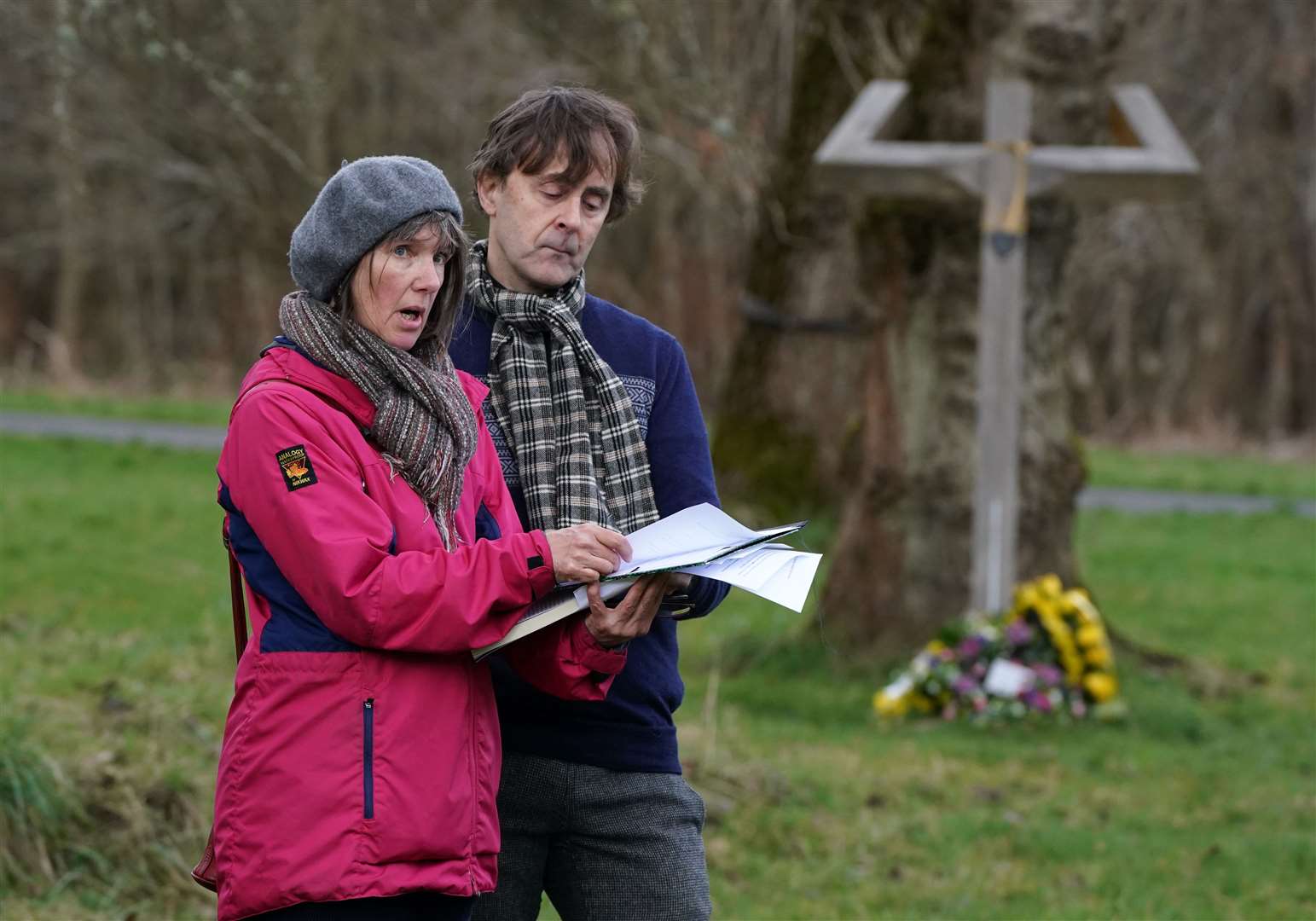 Scotland’s Makar Kathleen Jamie and memorial creator Alec Finlay read together after the silence (Andrew Milligan/PA)