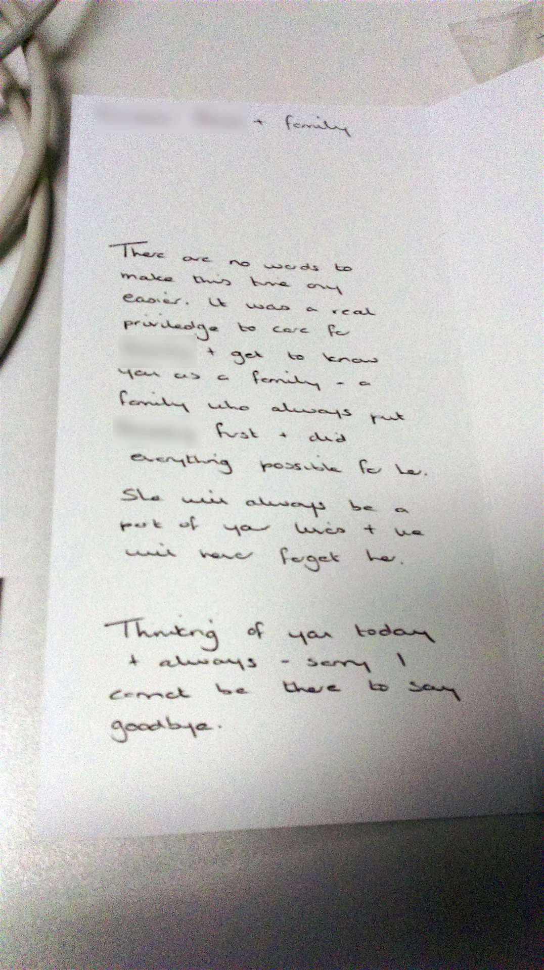 The sympathy card had a handwritten message from Letby to the baby’s family (Cheshire Constabulary/CPS/PA)