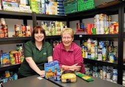 Food bank manager Debbie Parry (left) and Kathleen Lamb (volunteer).