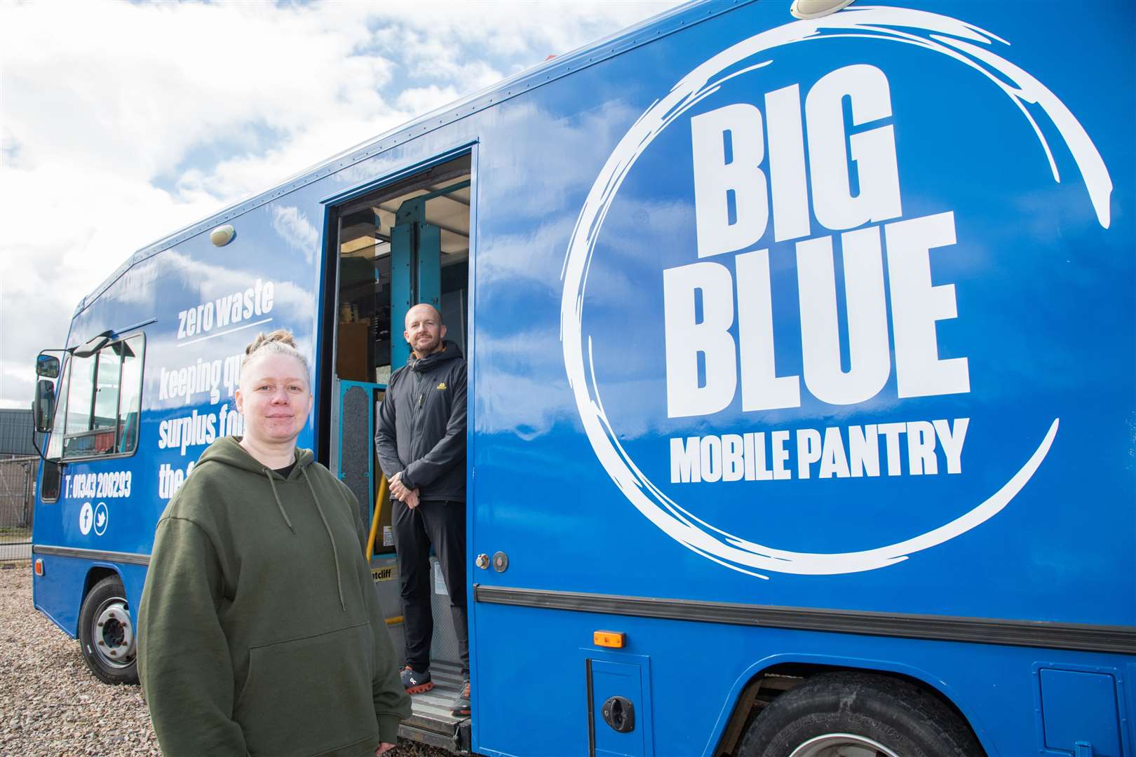Mairi McCallum (Moray Food Plus' project manager) and Andy Bentley (Pantry Development Officer)...Launch of the 'Big Blue Mobile Pantry' Bus...Picture: Daniel Forsyth..