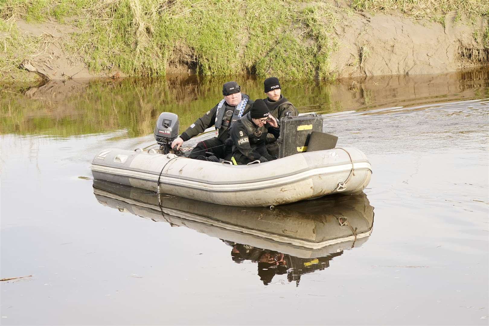 Police search teams on the River Wyre at Ratten Row, near St Michael’s on Wyre, Lancashire.