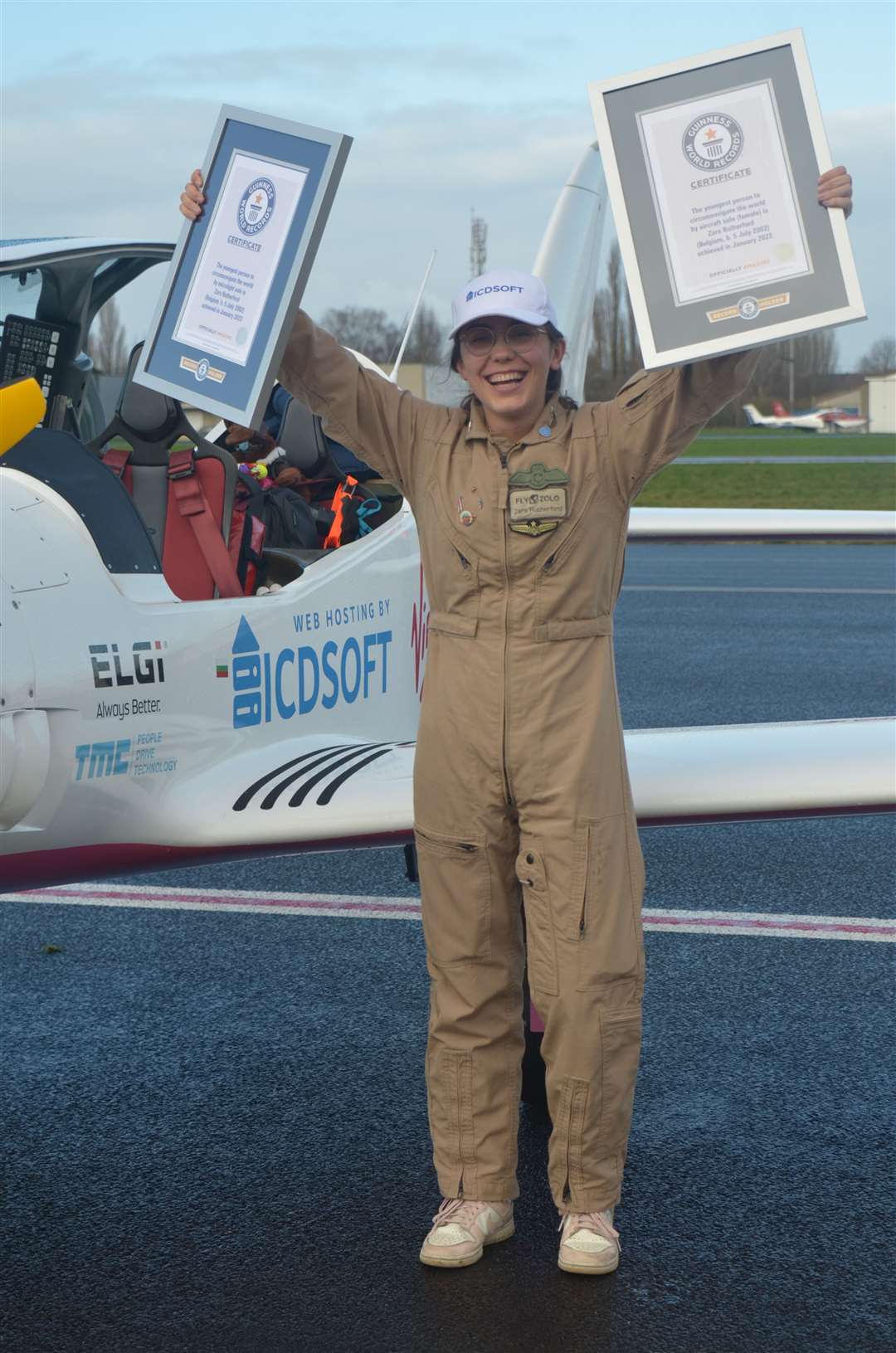 She now holds the record for the youngest woman to fly solo around the world.