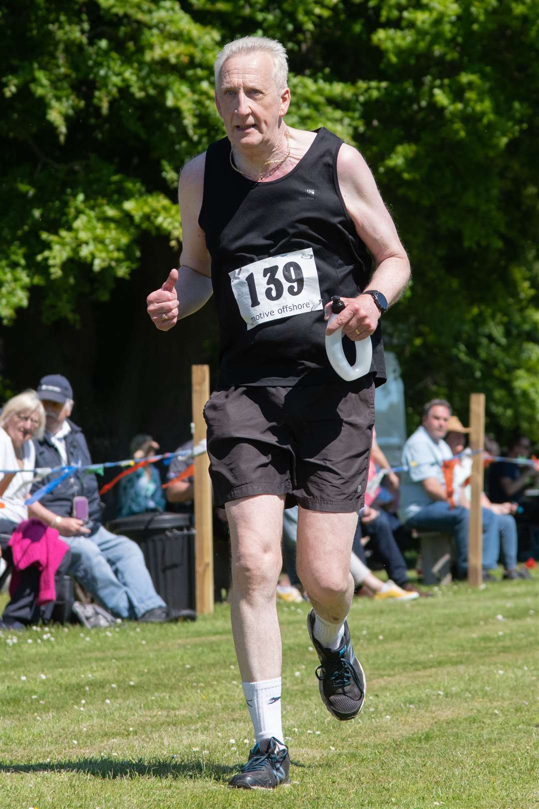 Charlie Simpson finishes the Knock Hill Race - his 27th time running in the races 50 year history. ..Cornhill Highland Games - Saturday 4th June 2022...Picture: Daniel Forsyth..