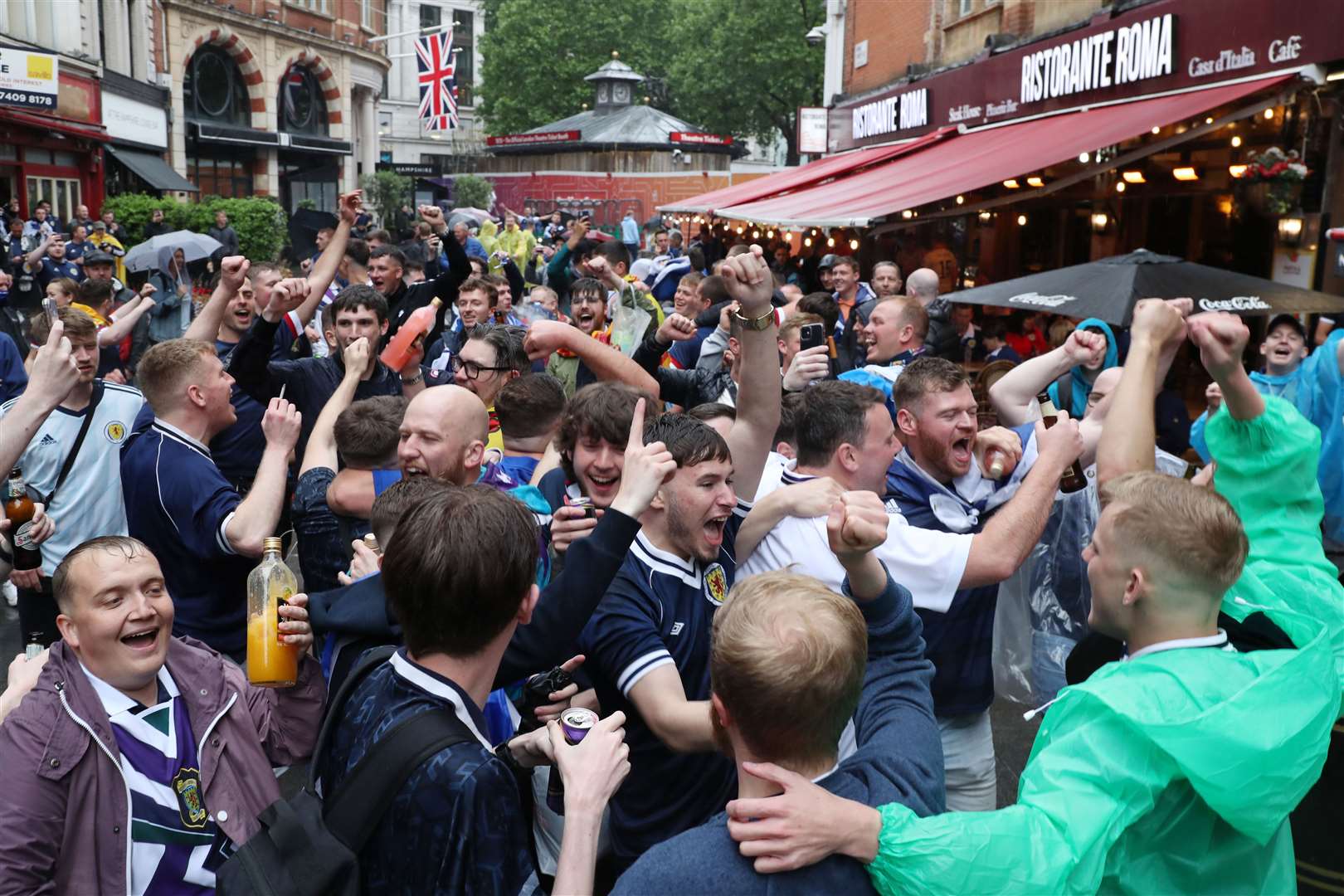 England and Scotland fans swarm central London hotspots including Leicester Square ahead of the teams’ clash at Wembley tonight (Kieran Cleeves/PA)