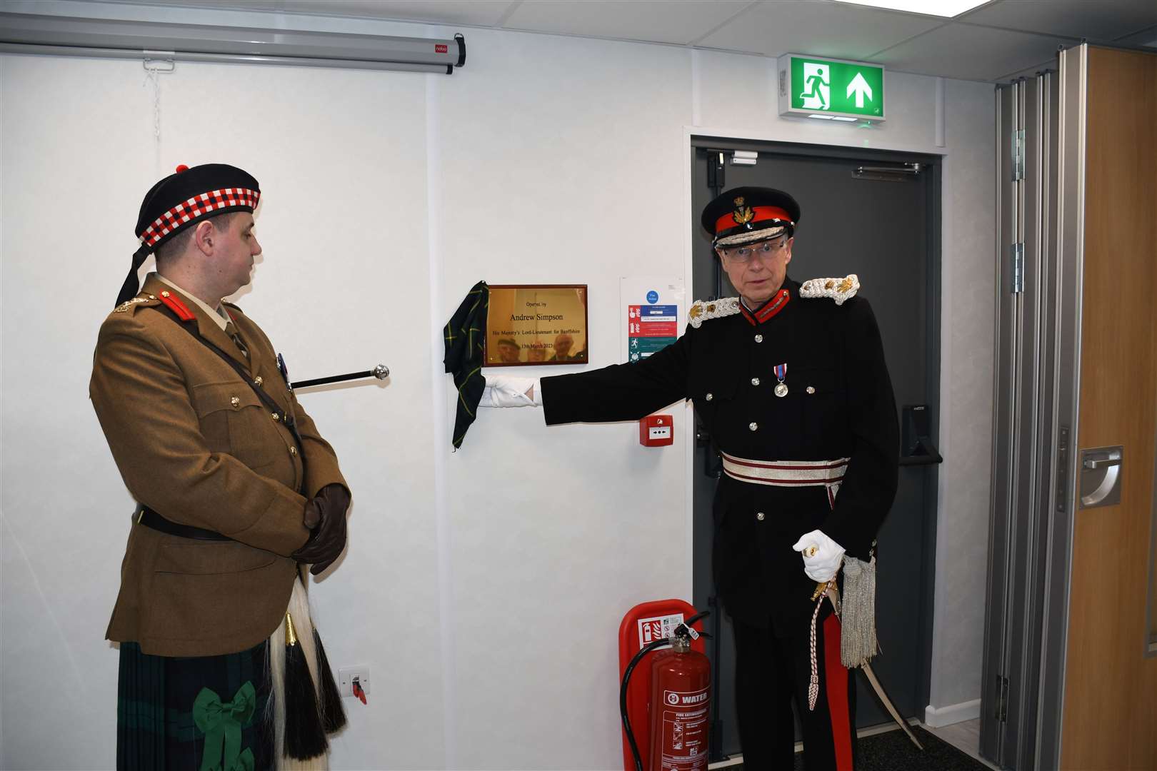 Lord Lieutenant of Banffshire Andrew Simpson officially opens the new cadet building in Banff watched by Battalion Commandant Colonel Gordon Rae.