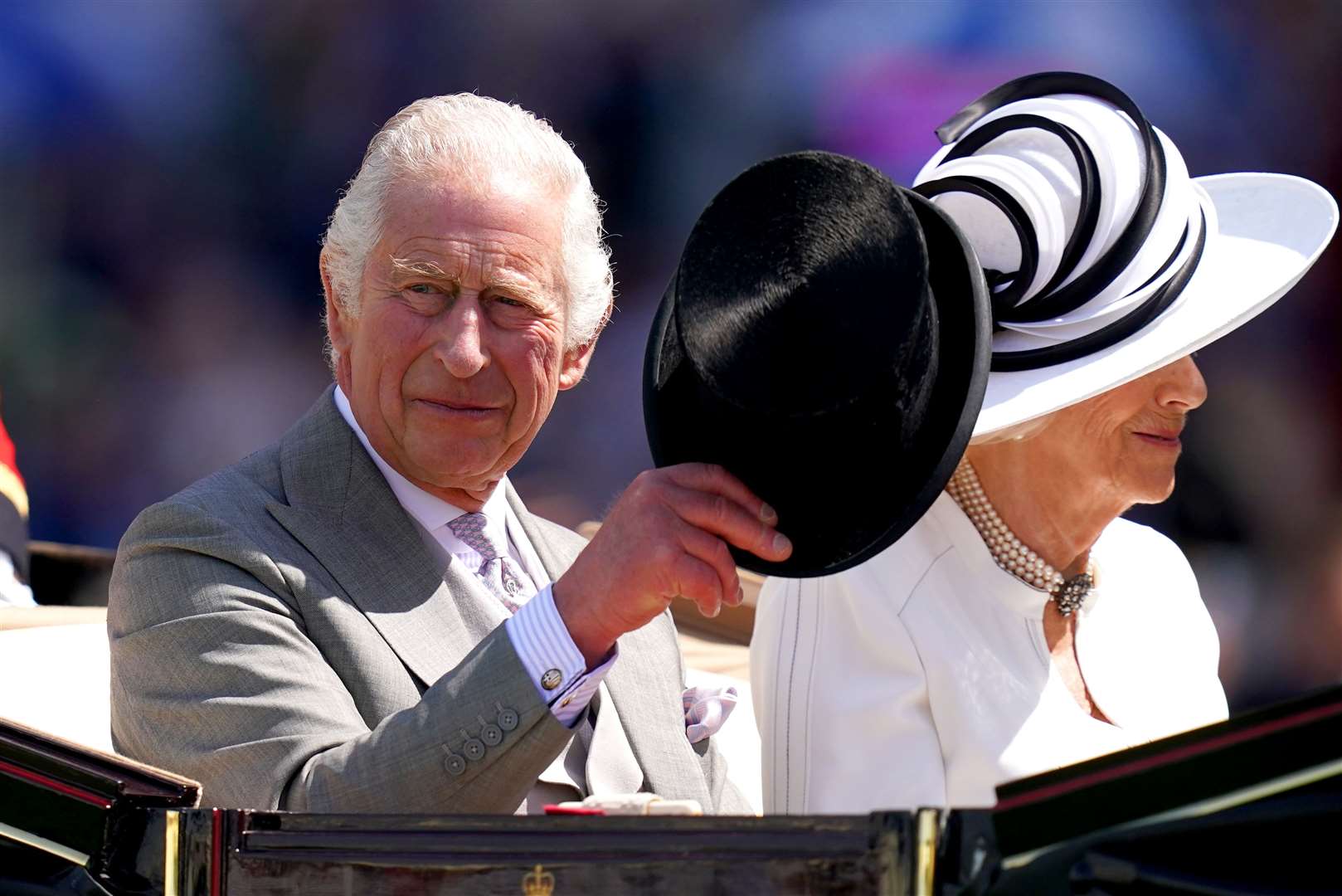 The King and Queen arrive by carriage at Royal Ascot (John Walton/PA)
