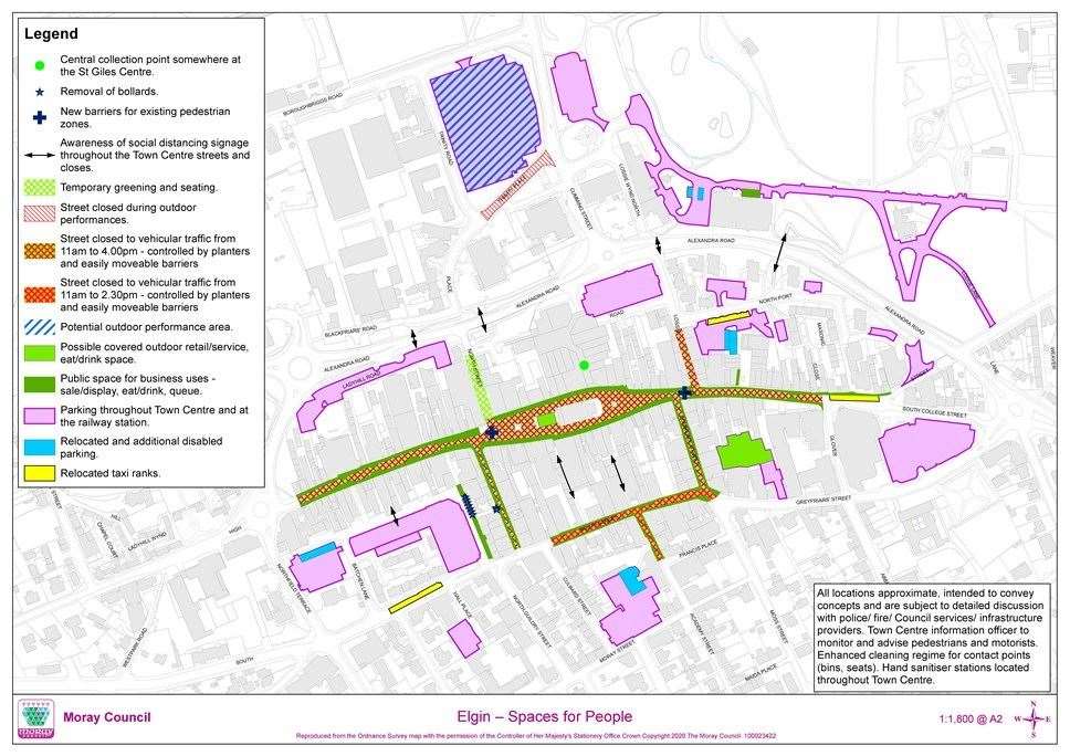 Moray Council's proposals include restrictions on traffic in town-centre streets, more outdoor space for businesses and parking changes.