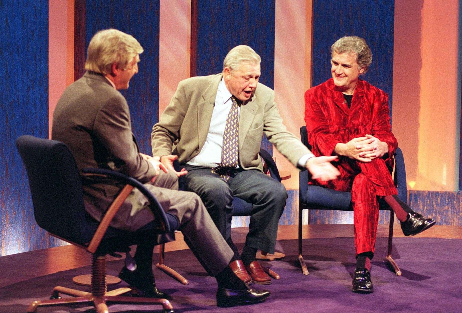 Sir Michael with wildlife expert Sir David Attenborough and comedian Sir Billy Connolly (right) during his talk show (BBC/PA)