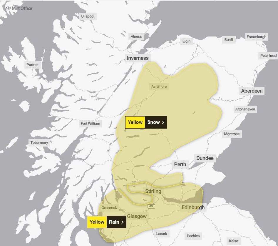 A yellow weather warning has been issued by the Met Office.