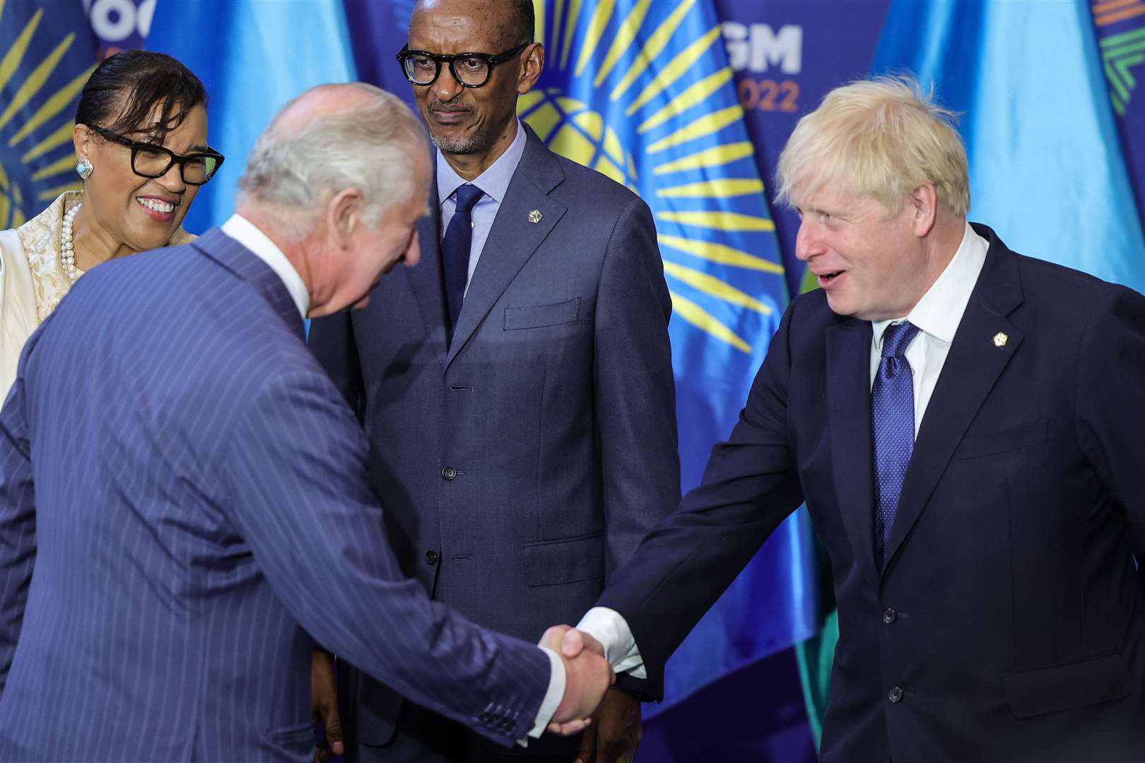 The Prince of Wales shakes hands with Prime Minister Boris Johnson (Chris Jackson/PA)
