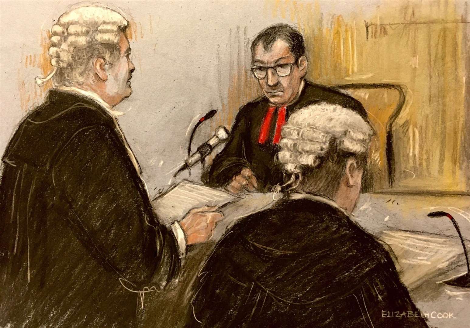 Hugh Tomlinson QC, representing Rebekah Vardy, judge Mr Justice Warby and David Sherborne, representing Coleen Rooney, at the Royal Courts of Justice, in central London, during the first hearing in Mrs Vardy’s High Court libel claim against Mrs Rooney.(Elizabeth Cook/PA)