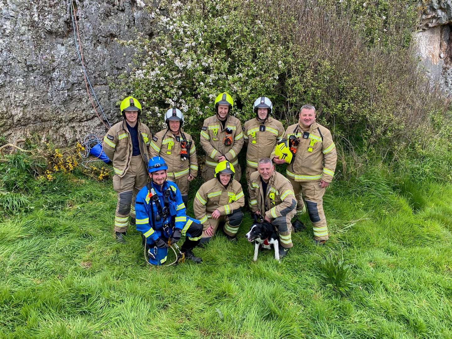 Firefighters from Buckie and Banff with a member of the HM Coastguard with Bailey.
