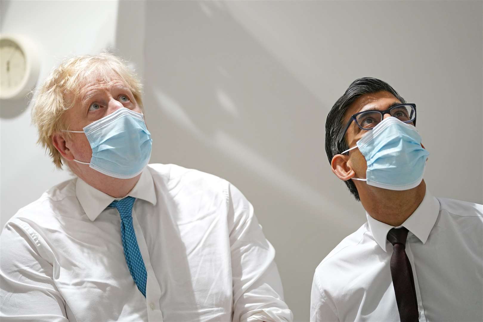 Boris Johnson, then the prime minister, and Rishi Sunak, then chancellor, during a visit to the Kent Oncology Centre at Maidstone Hospital in February 2022 (Gareth Fuller/PA)