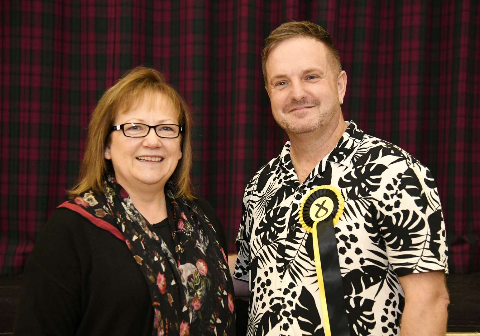 John Stuart shares a victory smiles with Buckie SNP colleague Councillor Sonya Warren. Picture: Beth Taylor