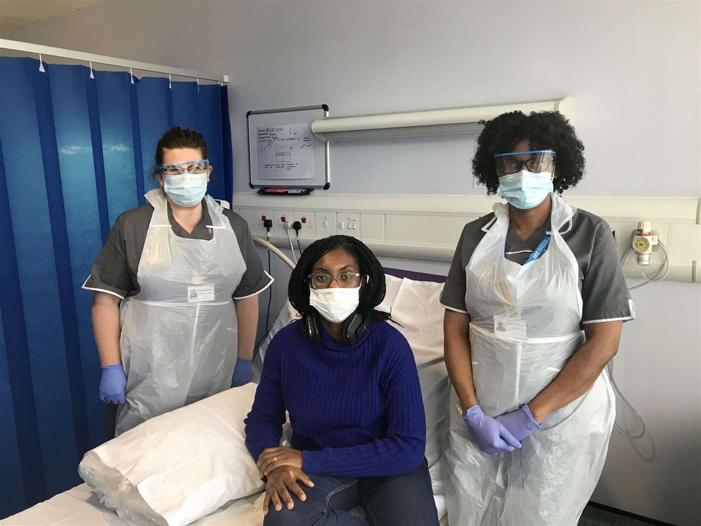 Minister for Equalities Kemi Badenoch receiving her first vaccination as part of the Novavax Phase 3 trial, which she is taking part in at Guy’s and St Thomas’ NHS Foundation Trust, London (Handout/PA)