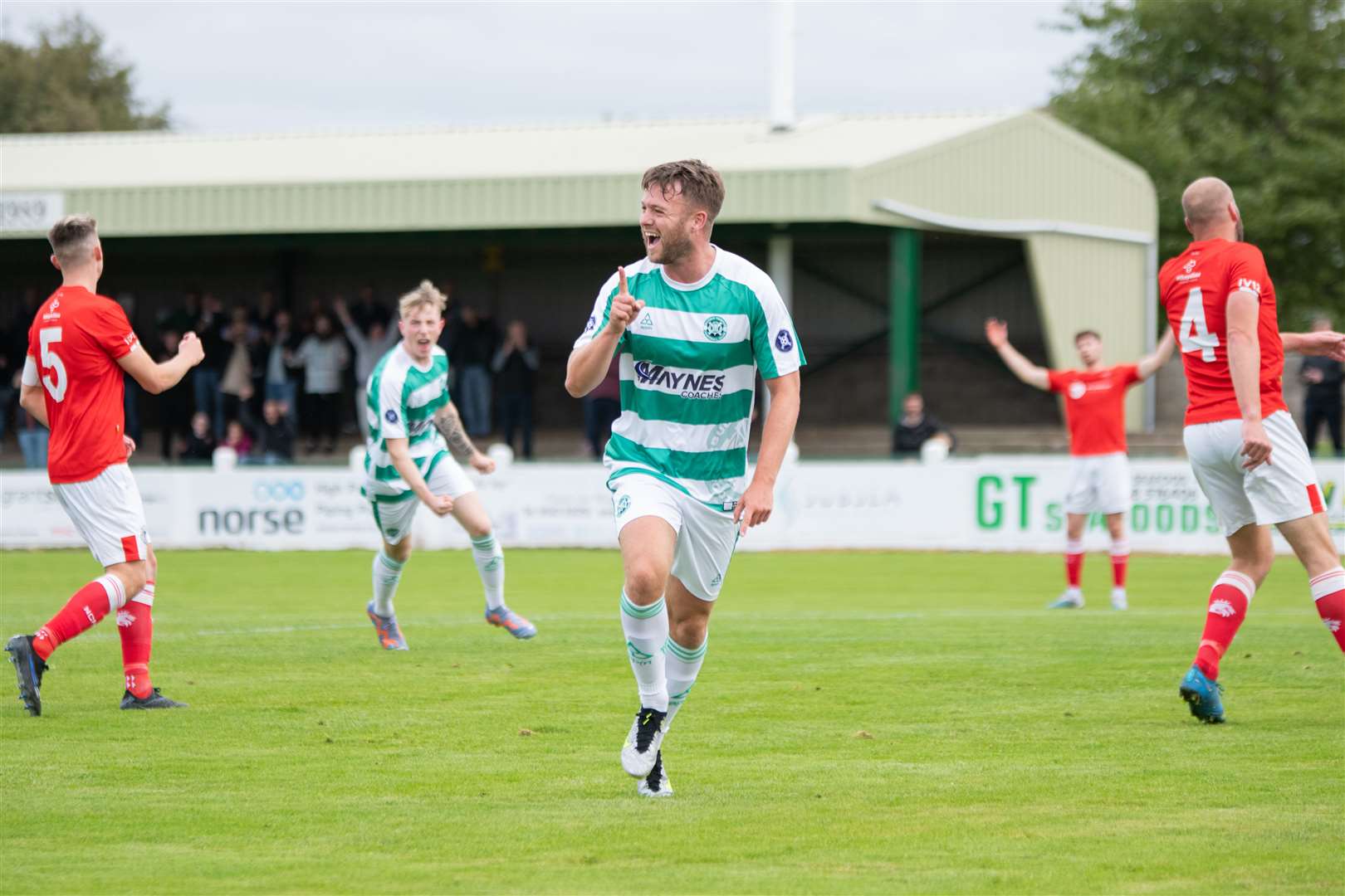 Josh Peters celebrates another Buckie Thistle goal, and the striker is thrilled to see Jags fans snapping up tickets for their Scottish Cup clash at Celtic. Picture: Daniel Forsyth