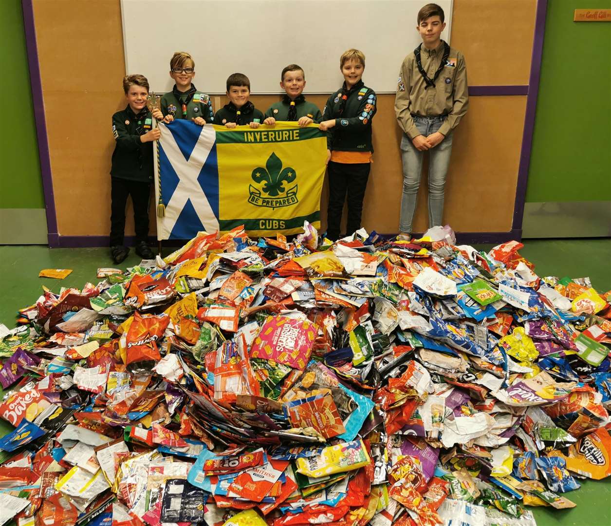 The Scouts with just some of their collected crisp packets.