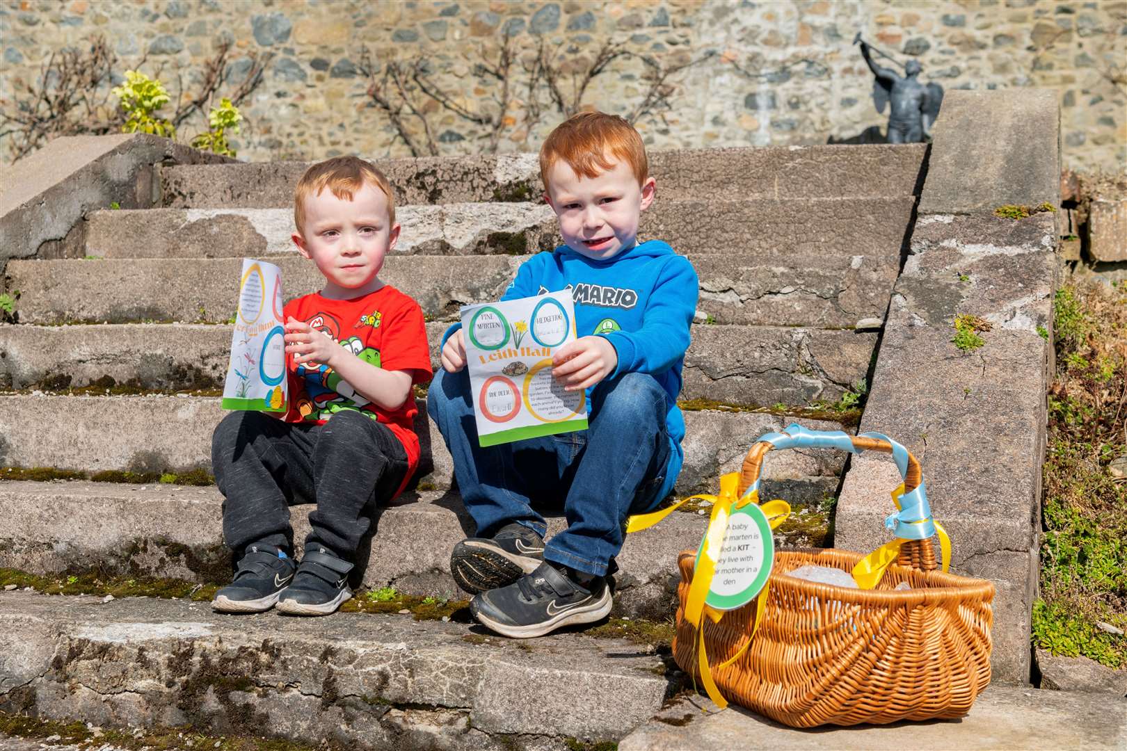 Jack and Kyle take a break from the Easter egg trail on the walled gardens of Leith Hall, Kennethmont over Easter weekend…Picture: Beth Taylor