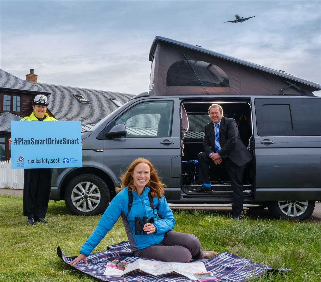 (From left) Chief Superintendent Louise Blakelock, Police Scotland; Caroline Warburton, Regional Leadership Director, VisitScotland; and Minister for Transport, Graeme Dey launch the new staycation campaign by the Scottish Government and Road Safety Scotland.