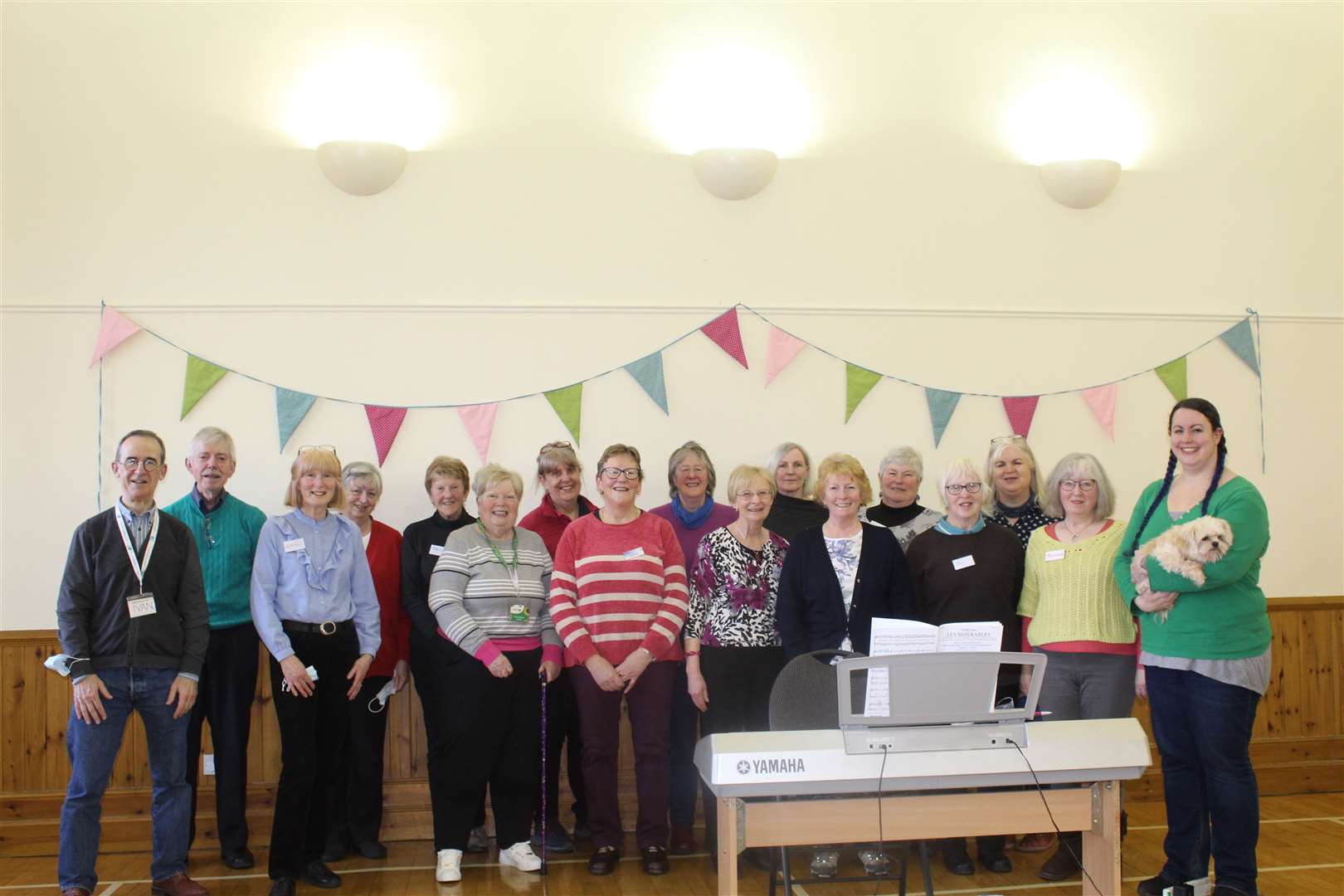 Spectrum Singers Sunday meeting in Kemnay church centre hall with their new musical director Faith Ockwell (right) and Teddy. Picture: Griselda McGregor