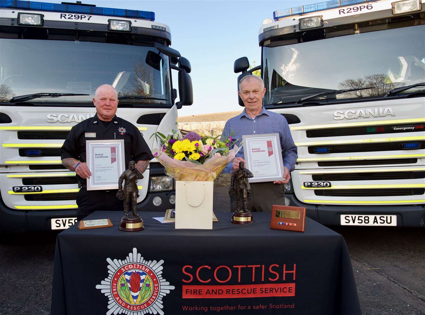 Ellon Fire Station said goodbye to Ron Beedie and Steve Nicol. Picture: Phil Harman