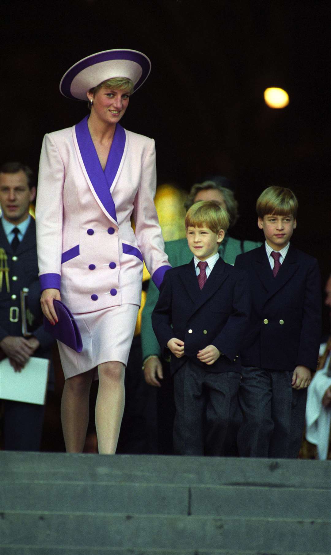 Diana with Harry and William at a service to commemorate the 50th anniversary of the Blitz in 1990 (Rebecca Naden/PA)