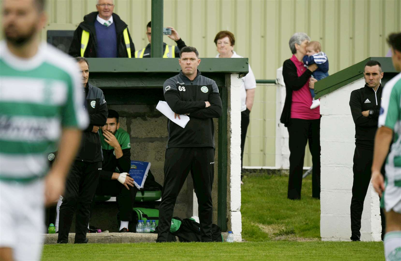 Buckie Thistle's manager Graeme Stewart watching a slow start to the game. ..Buckie Thistle v Linfield, Victoria Park...Picture: Beth Taylor.