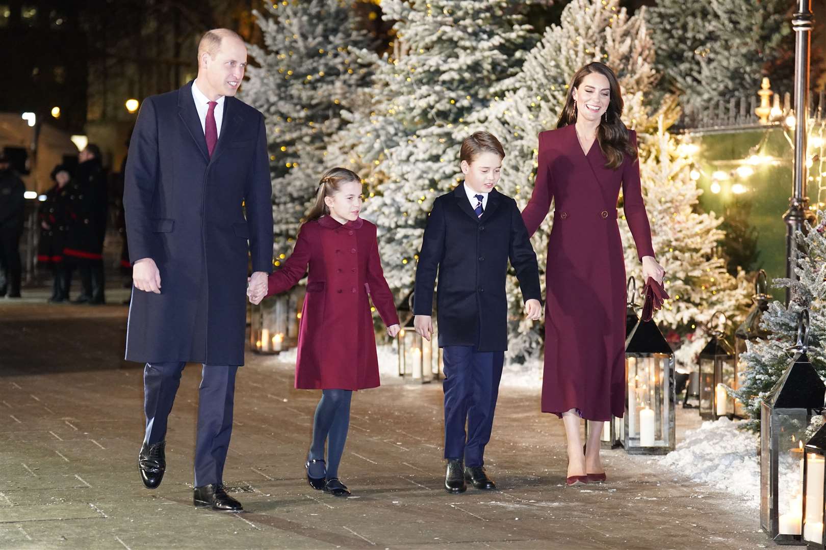 William and Kate arriving with their children for the Together at Christmas carol service at Westminster Abbey a few hours after the final instalments of Harry and Meghan’s Netflix documentary aired (James Manning/PA)