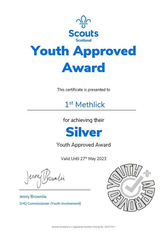 Methlick's Youth Approved Award.