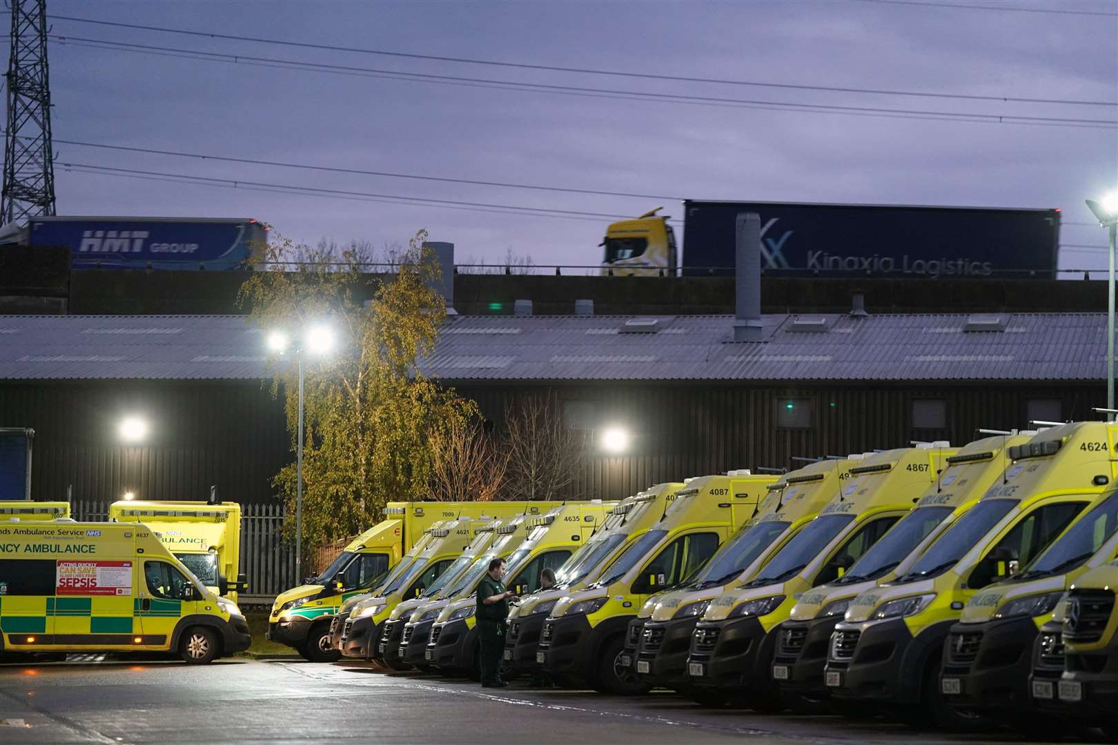 Ambulances outside ambulance headquarters in Coventry (Jacob King/PA)