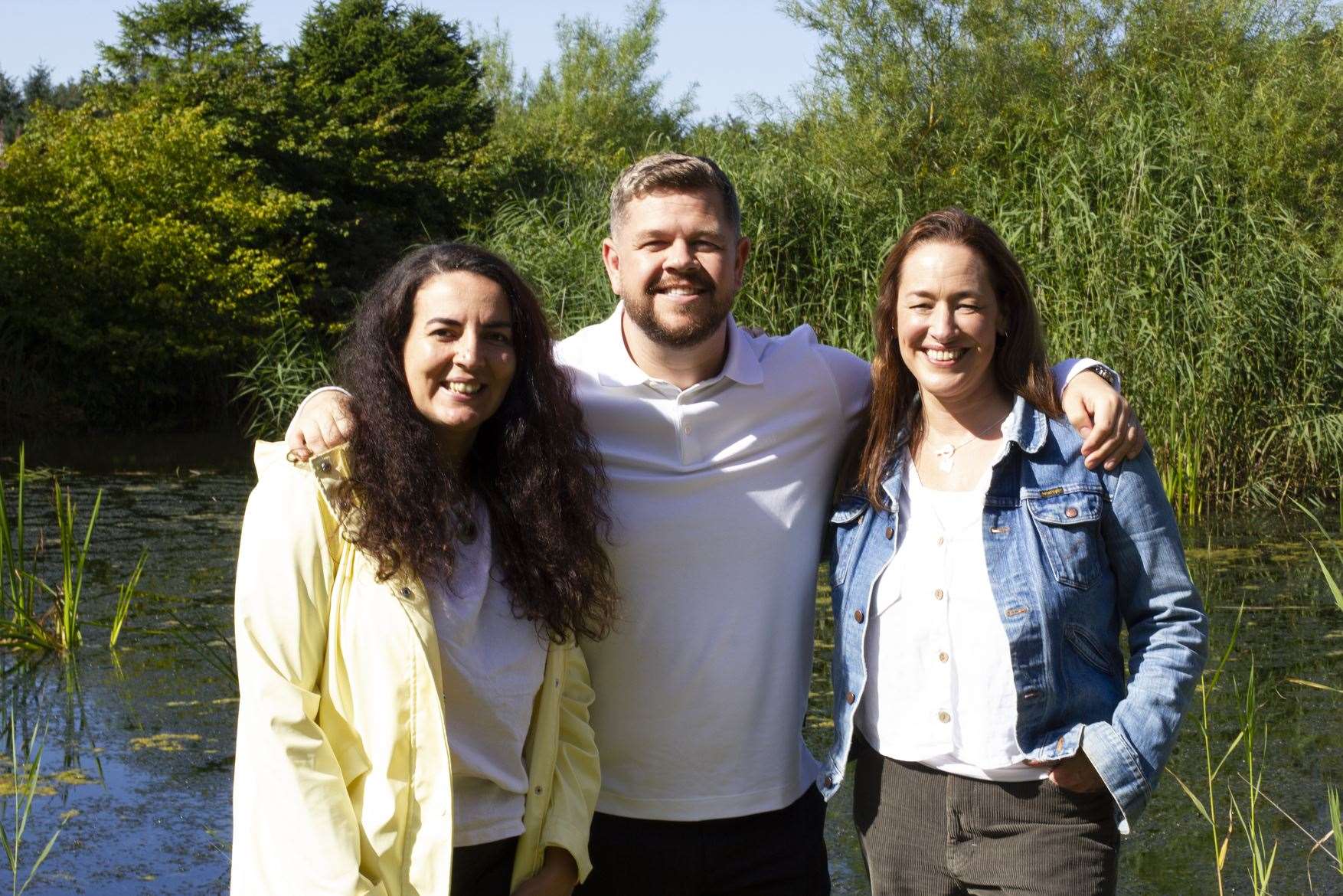 Zakia Moulaoui Guery with Grado and Fiona Campbell at Shepherd’s Loch Glamping.
