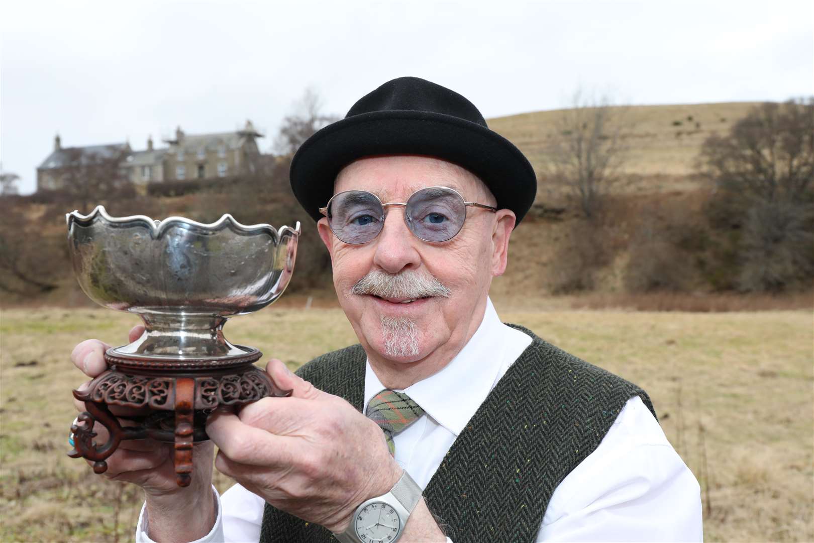 Adrian Taylor with the Cabrach Rose Bowl which was won by his grandfather in 1929. Picture: Peter Jolly.
