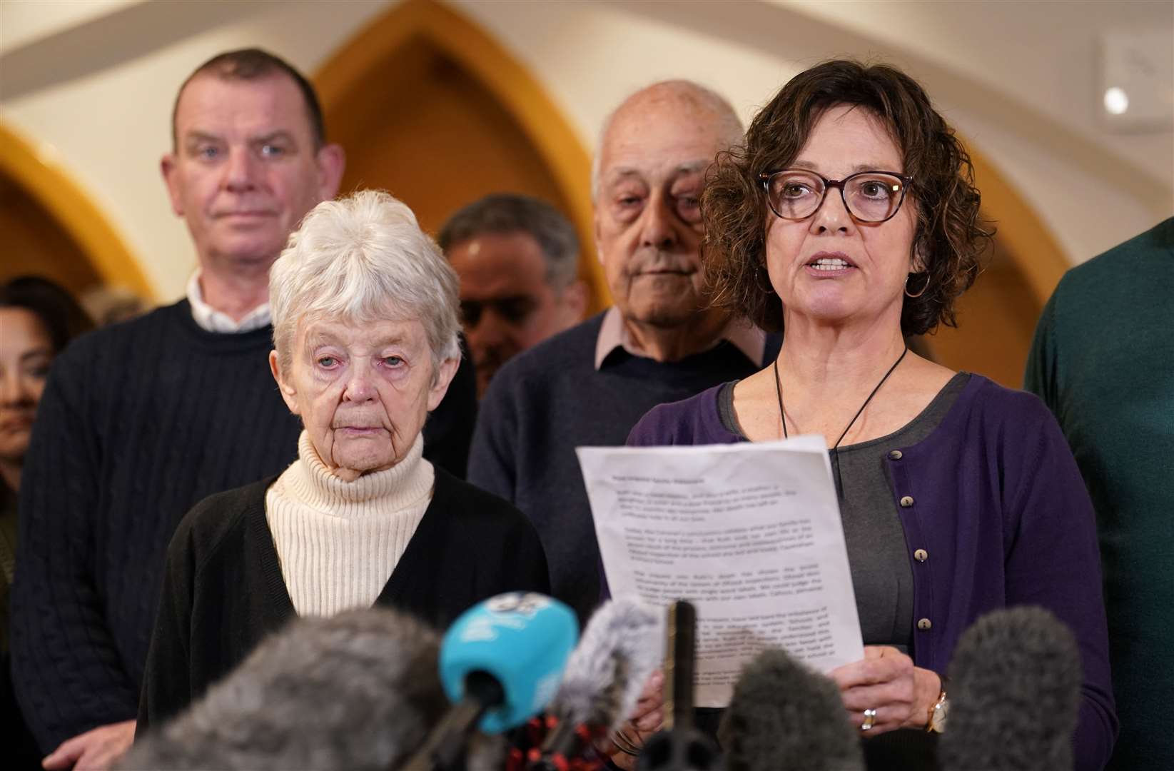 Julia Waters, sister of Ruth Perry, speaking to members of the media (Andrew Matthews/PA)