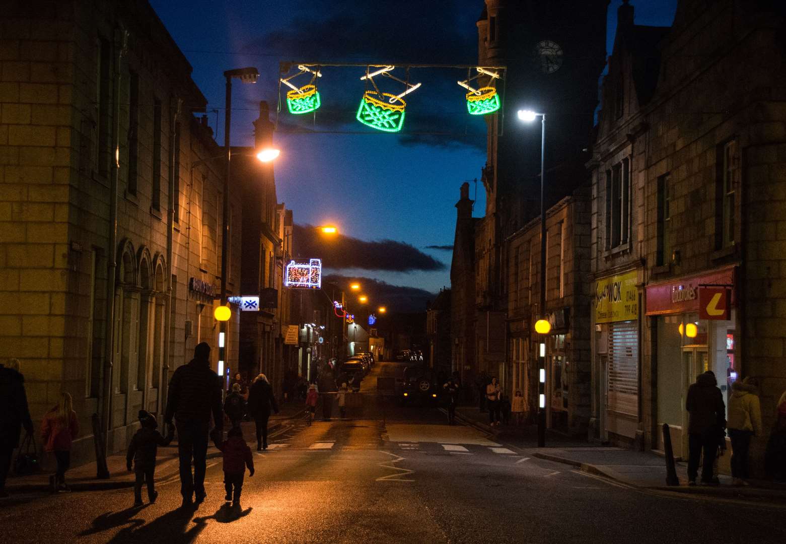 A previous year's Huntly Christmas lights shining bright.