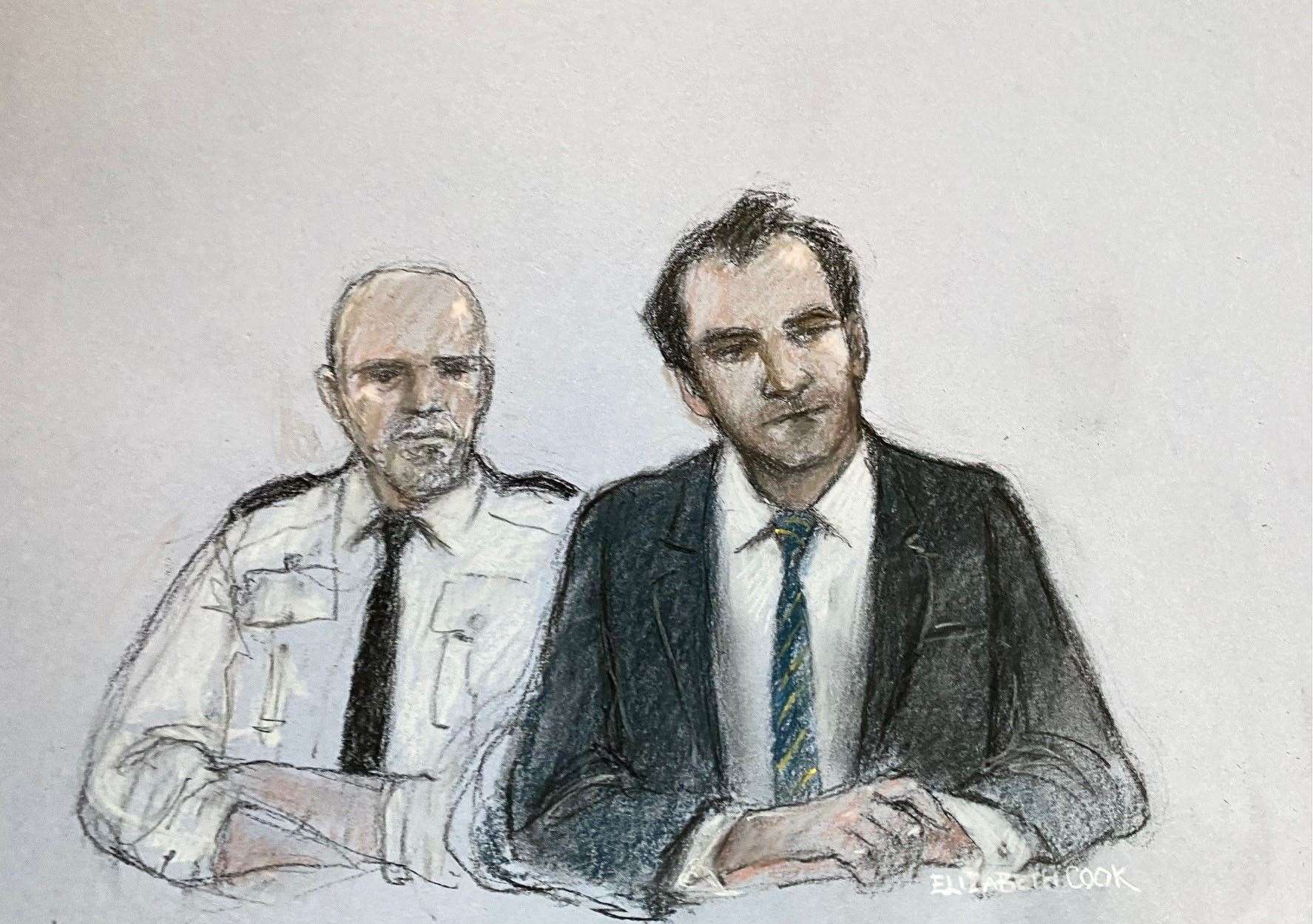 Court artist drawing of Reed Wischhusen, who is on trial at Bristol Crown Court accused of possessing explosives, firearms and ammunition (Elizabeth Cook/PA)