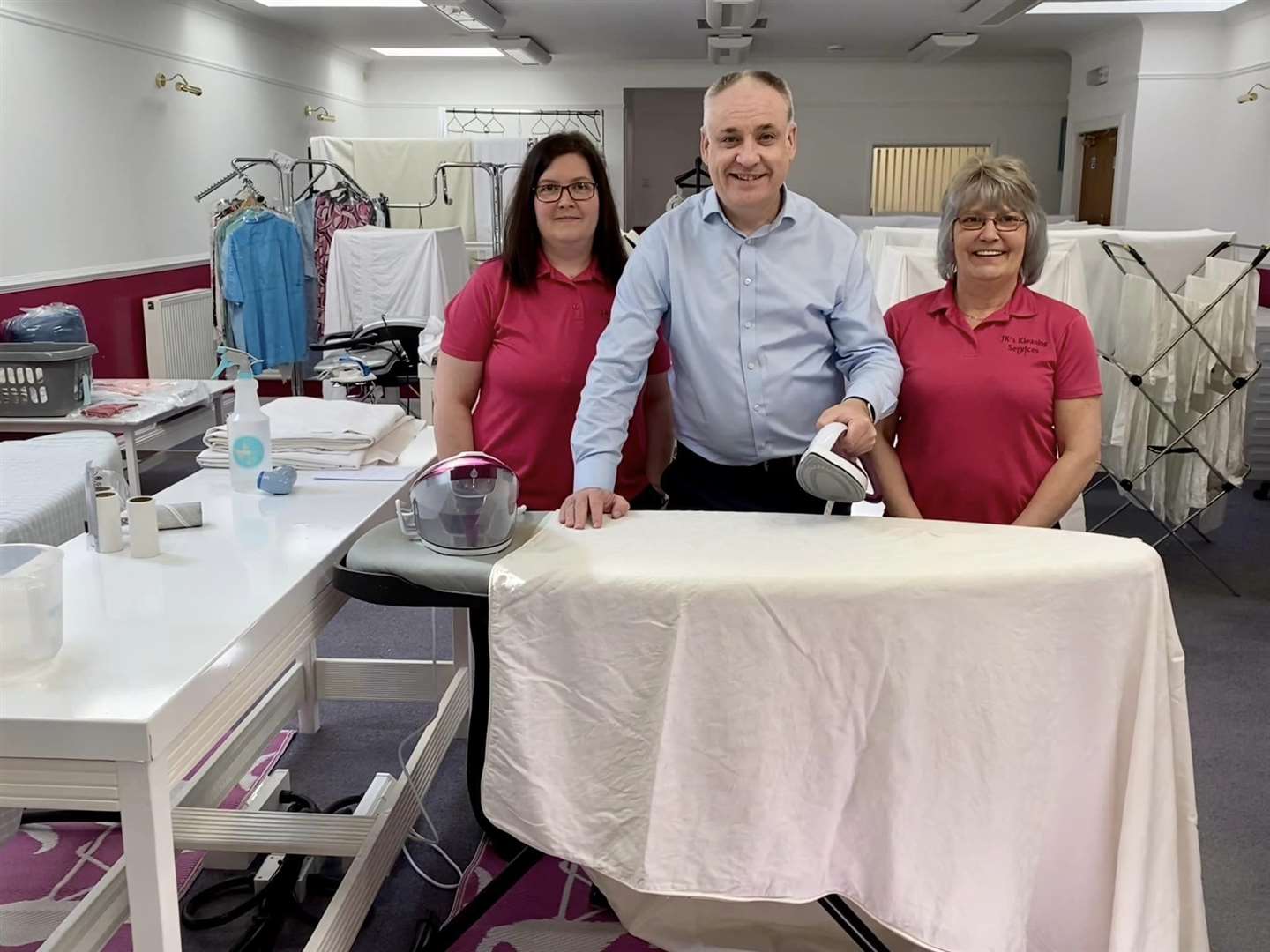 Richard Lochhead, Moray's SNP MSP, with Emma Scott and Joan Kelly and J+E Kleaning Services.