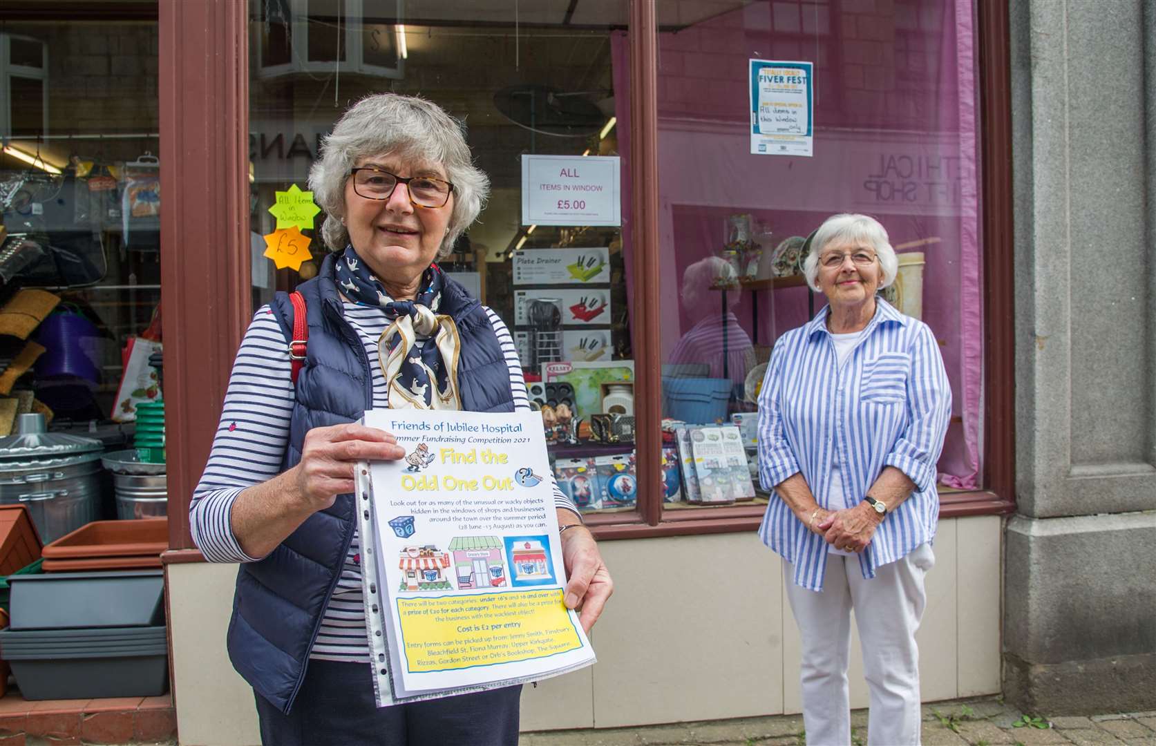 Fiona Murray (left) and Jenny Smith launch a previous year's Friends of Huntly Jubilee Hospital summer window competition...Picture: Becky Saunderson..