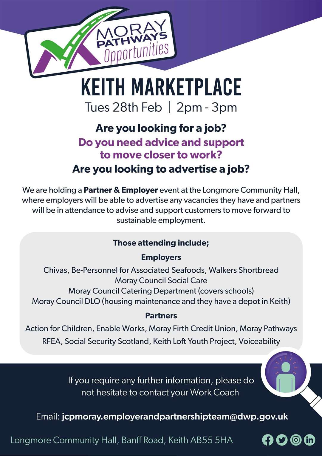 The DWP have organised a Keith Partners and Employers Marketplace event.
