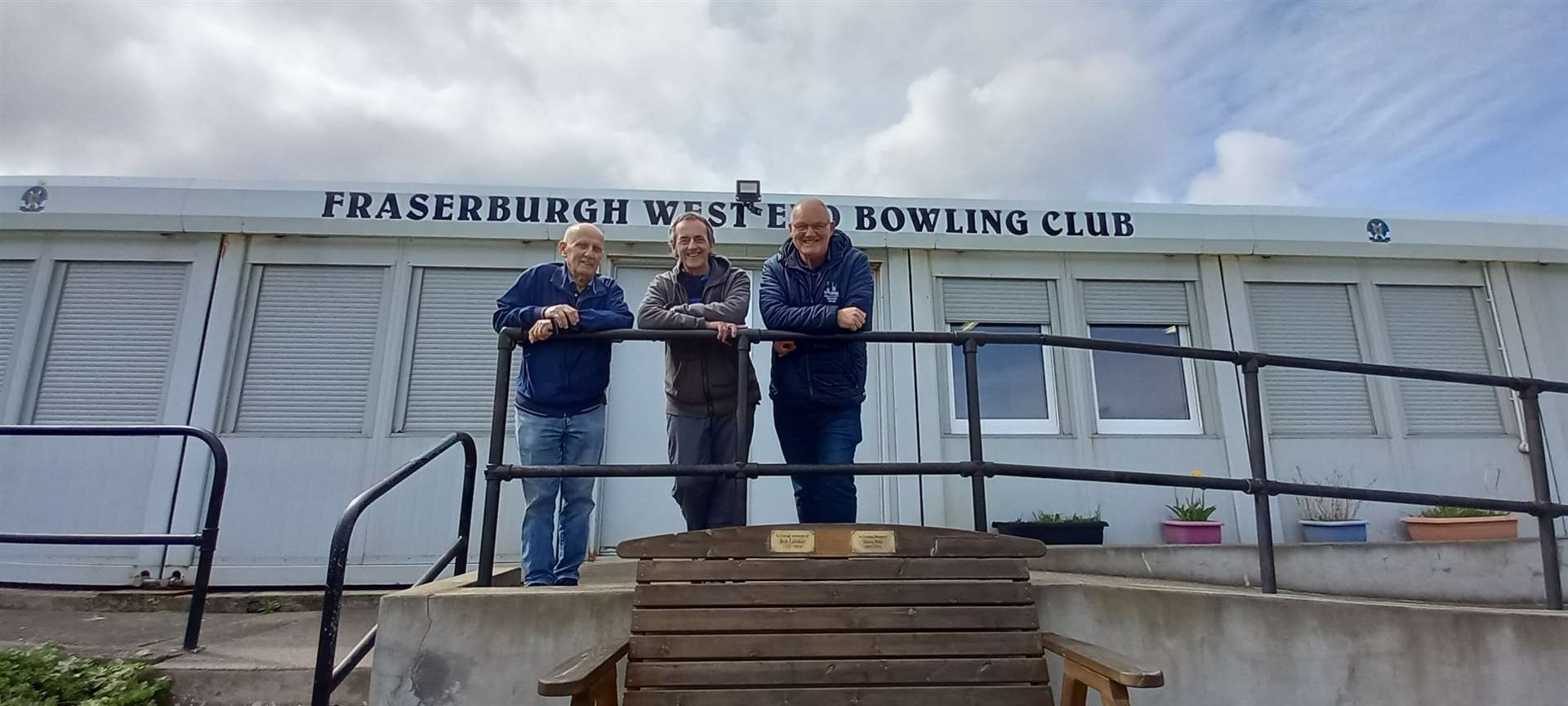 Fraserburgh West Bowling Club members John Bryce, Jonathan Griffiths and Graham Duthie outside the clubhouse